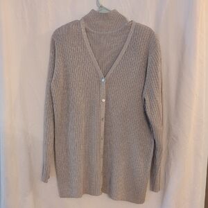 Karen Scott Light Gray Ribbed Cardigan